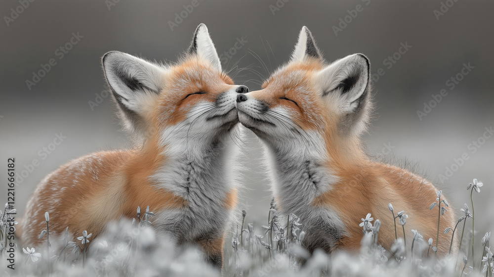 Fototapeta premium The tenderness of little foxes.