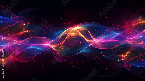 Digital AI banner design, abstract waves of data flowing like energy, glowing quantum circuits, sci-fi cybernetic elements, vibrant futuristic colors.