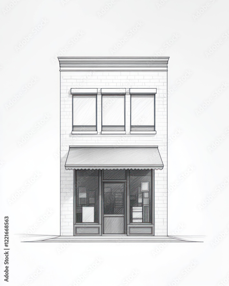 Obraz premium A Sketch of a Two Story Brick Building With a Shopfront