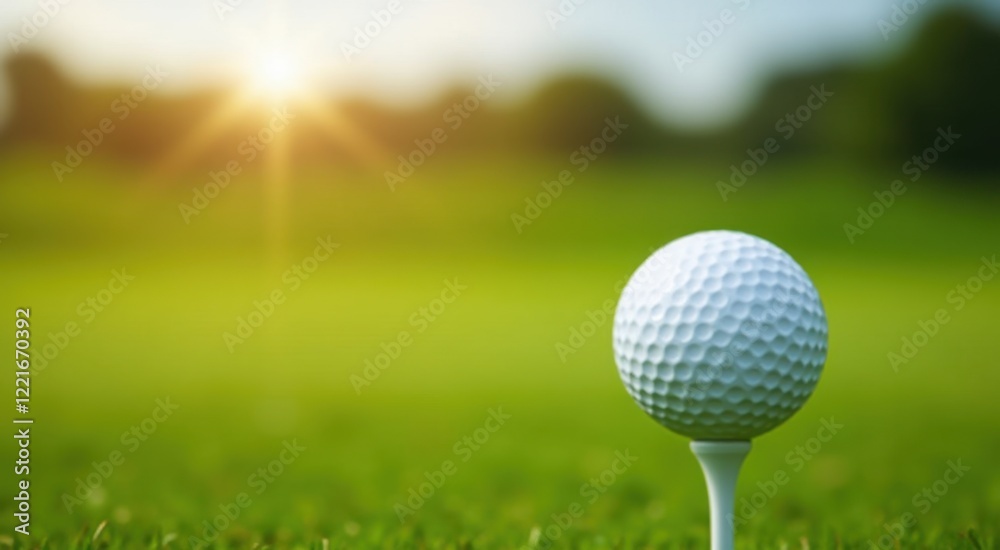 A close up of a golf ball on a tee in a field