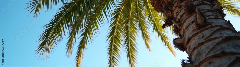 Fototapeta premium Palm tree with a bird perched on it