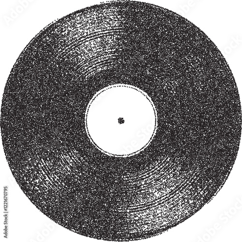 Vinyl record vintage y2k stipple art, music halftone stipple brutalist retro vector png with transparent background, plaque 2000s aesthetic photocopy effect tattoo