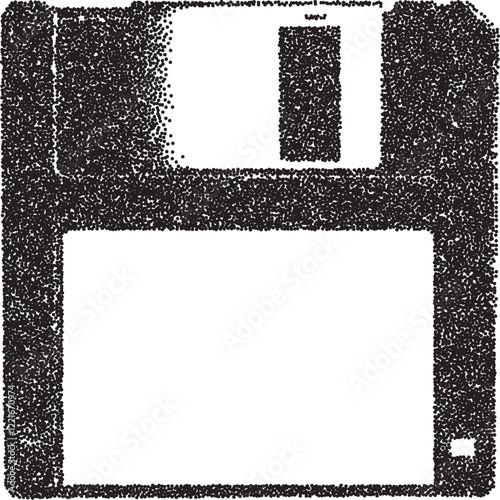 Floppy vintage y2k stipple art, disk halftone stipple brutalist retro vector png with transparent background, storage 2000s aesthetic photocopy effect tattoo
