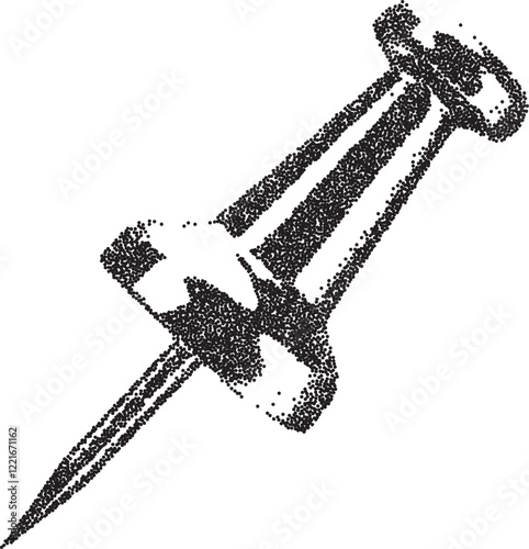 Push pin vintage y2k stipple art, pin halftone stipple brutalist retro vector png with transparent background, office 2000s aesthetic photocopy effect tattoo