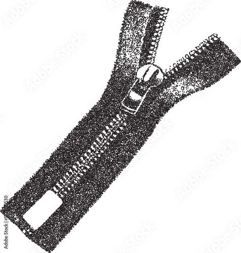 Zipper vintage y2k stipple art, line halftone stipple brutalist retro vector png with transparent background, fasten 2000s aesthetic photocopy effect tattoo
