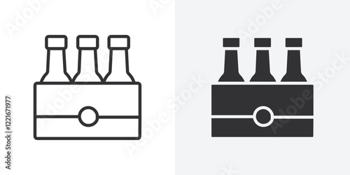beer bottles in basket icon Outline vector sign
