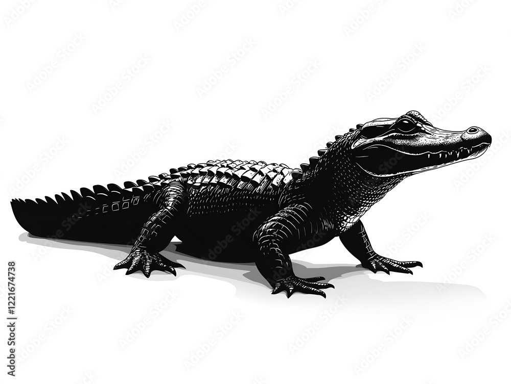 Naklejka premium alligator silhouette vector black on white background