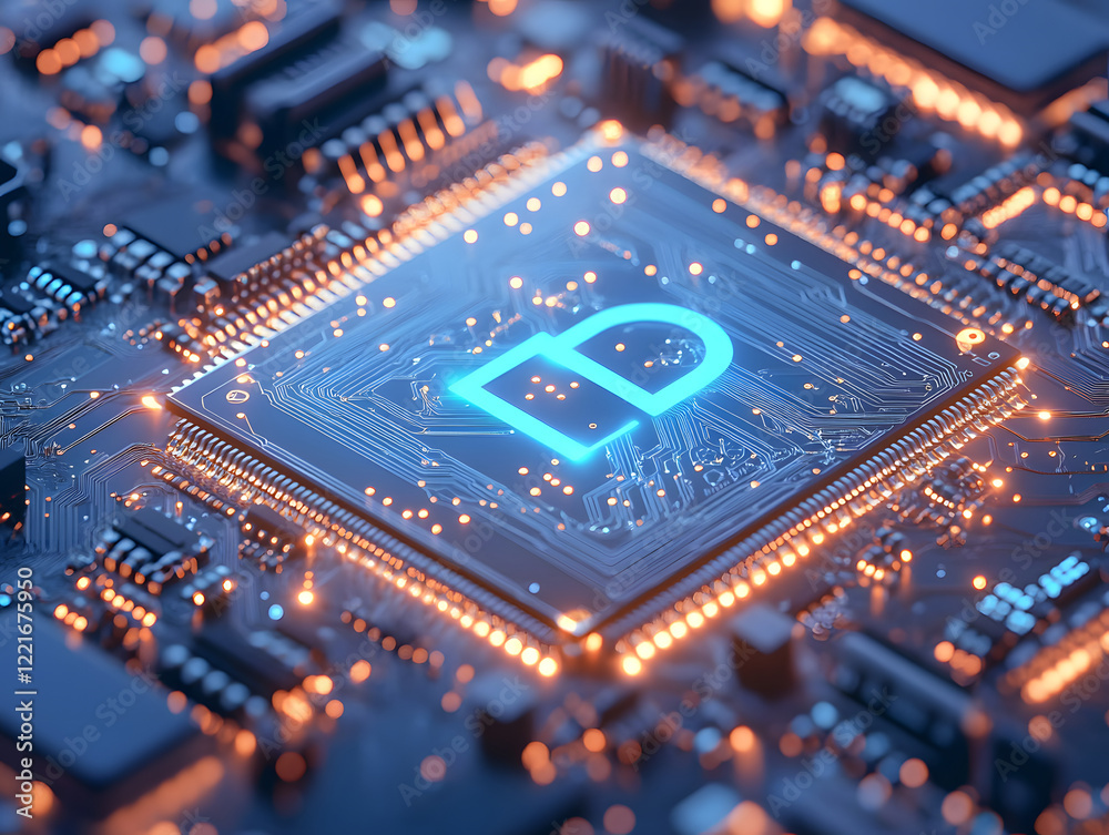 Circuit Board with Integrated Padlock Symbol