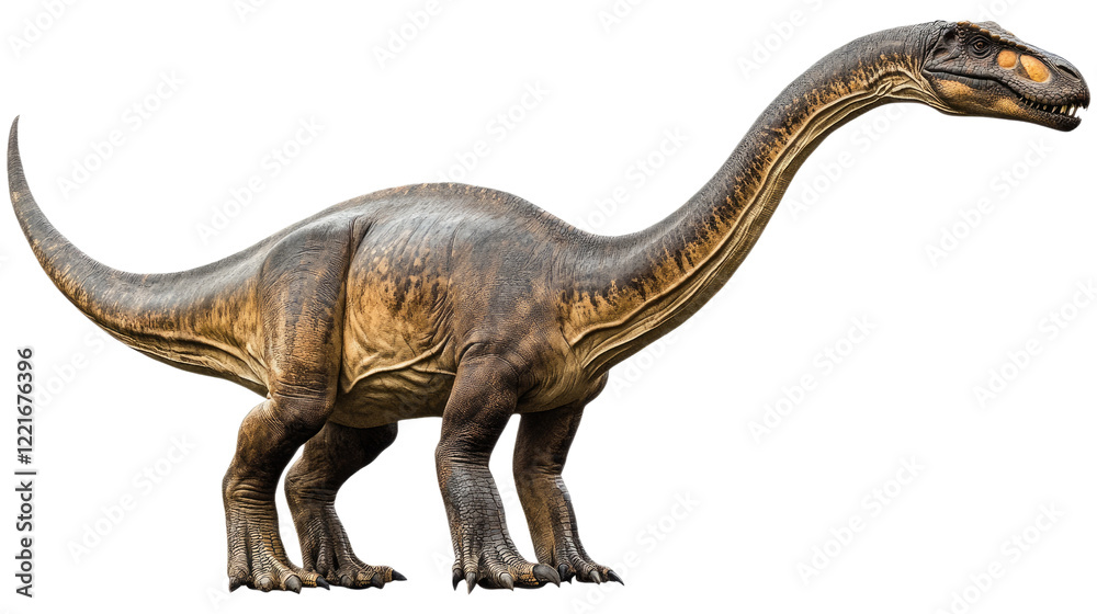 Obraz premium Brachiosaurus Dinosaur Illustration: A meticulously rendered Brachiosaurus dinosaur, a colossal herbivore, with its iconic long neck and small head.
