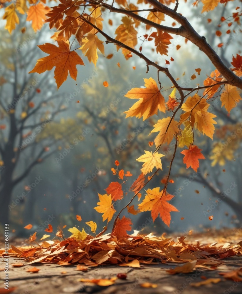 cartoon illustration of falling leaves on an autumn branch, fall, autumn, colorful cartoon illustration of falling leaves on an autumn branch, fall, autumn, colorful