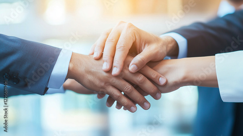 Hands Together in Unity Among Diverse Business Professionals photo