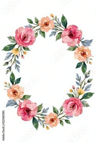 Dainty floral wreath with watercolor flowers and foliage, wreath, foliage, floral