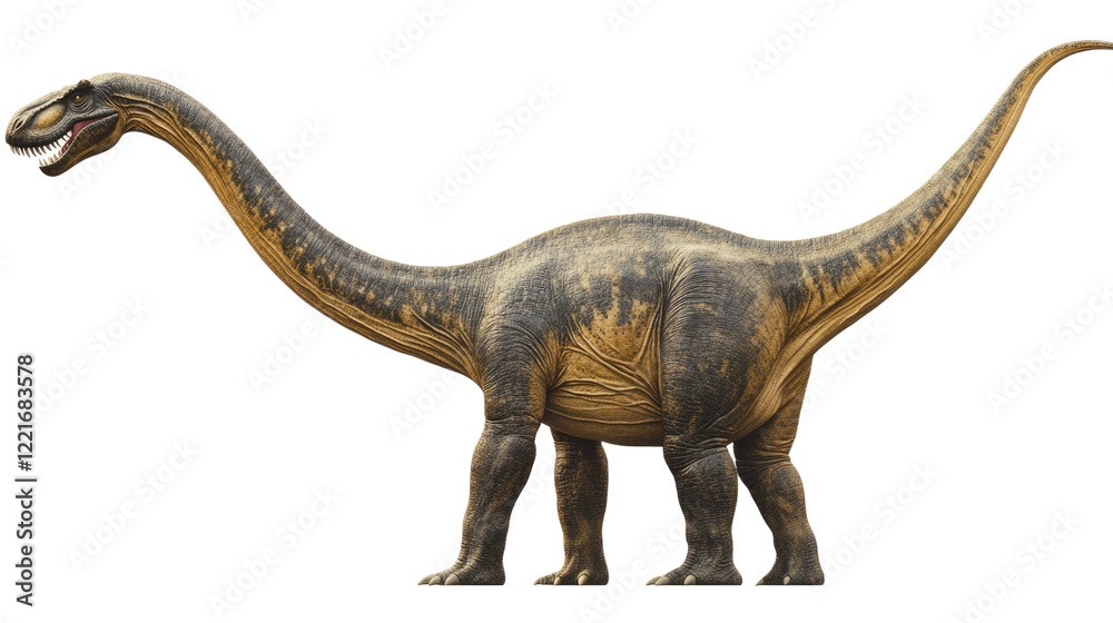 Obraz premium Mamenchisaurus, Gentle Giant of the Jurassic: A detailed illustration of a Mamenchisaurus, a long-necked sauropod dinosaur, showcasing its immense size and intricate details.
