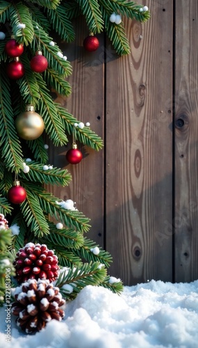 Dekorative Holz Hintergrund mit Weihnachtsb?umen und Schneeflocken, wood, trees photo