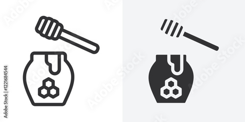 Honey jar with dipper icon Outline vector sign