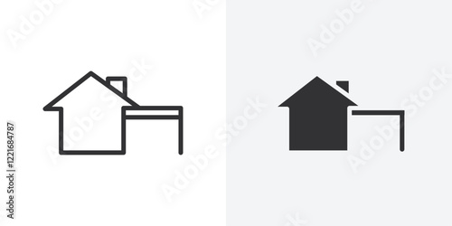 house with garage icon Outline vector sign