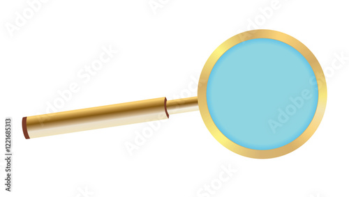 Magnifying glass in gold. Isolated. Vector illustration.