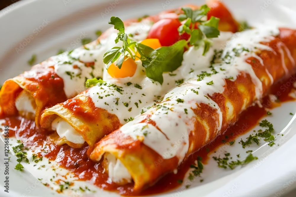 Delicious Creamy Enchiladas Mexican Food Recipe Red Sauce Tasty Dish Gourmet Dinner Restaurant Menu Plate Image Background hot main meal herb high Delicious Creamy Enchiladas Mexican Food Recipe Red Sauce Tasty Dish Gourmet Dinner Restaurant Menu Plate Image Background hot main meal herb high