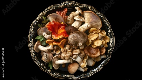 A vibrant assortment of various mushrooms displayed. photo