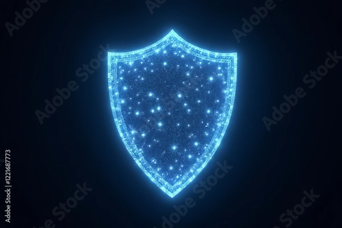 A glowing blue shield design, symbolizing protection and security in a digital context.