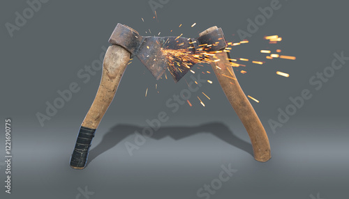 two old rusty axes fighting each other