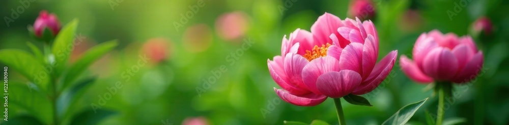 Peony flowers in a lush green garden , floral, nature Peony flowers in a lush green garden , floral, nature