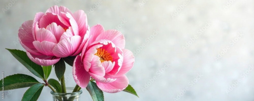 Obraz premium Delicate watercolor peonies blooming in a vase, flowers, bouquet, watercolor flowers