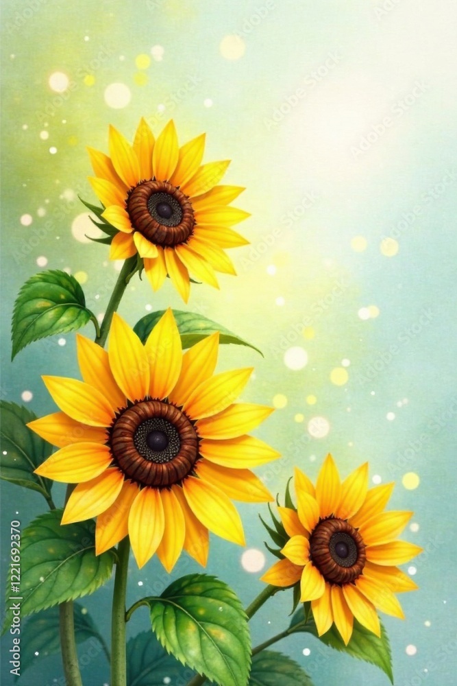 Obraz premium Soft Focus Watercolor Sunflowers, flowers, bright yellow
