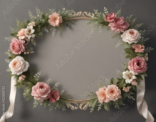 Wallpaper Mural Floral wreath banner with lace and satin ribbons, banner, lace, decorations Torontodigital.ca