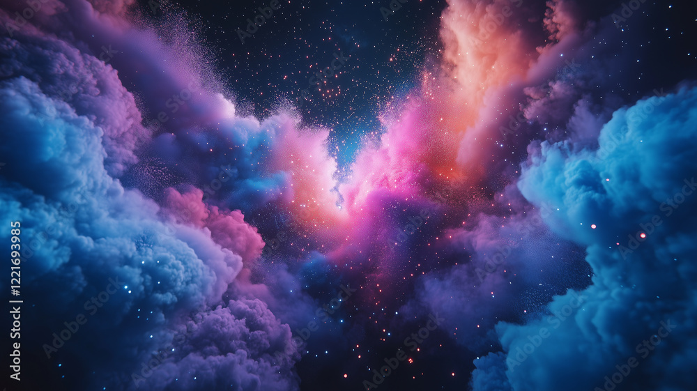 Obraz premium Cosmic Cloudscape A Vibrant Nebula in Pink, Blue, and Purple Hues