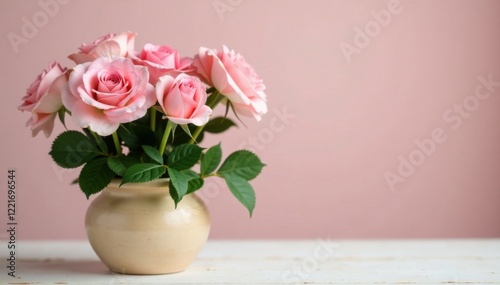 Wallpaper Mural Pastel pink roses in a delicate wooden planter, garden, corner, wood Torontodigital.ca