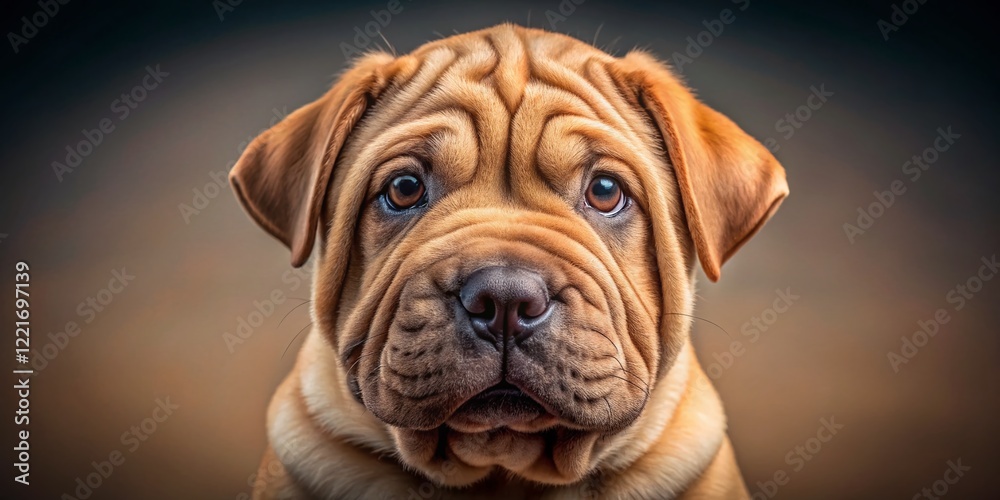 Adorable Shar Pei Puppy Portrait - Cute Wrinkled Dog Face Close Up Adorable Shar Pei Puppy Portrait - Cute Wrinkled Dog Face Close Up