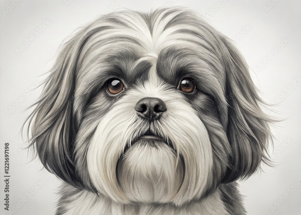Adorable Shih Tzu Puppy: Black and White Artistic Dog Portrait Adorable Shih Tzu Puppy: Black and White Artistic Dog Portrait