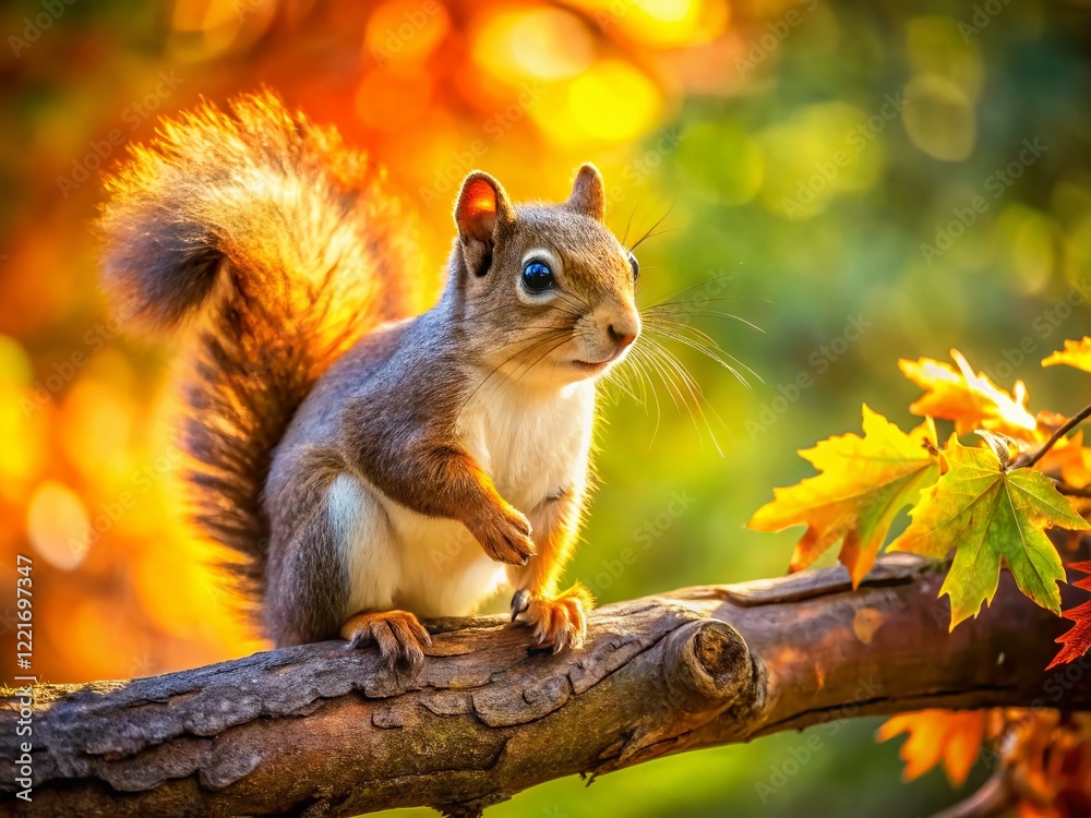 Adorable Squirrel Posing on a Tree Branch with Bokeh Background Adorable Squirrel Posing on a Tree Branch with Bokeh Background