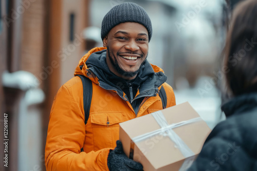 Delivery person handing a package to a recipient