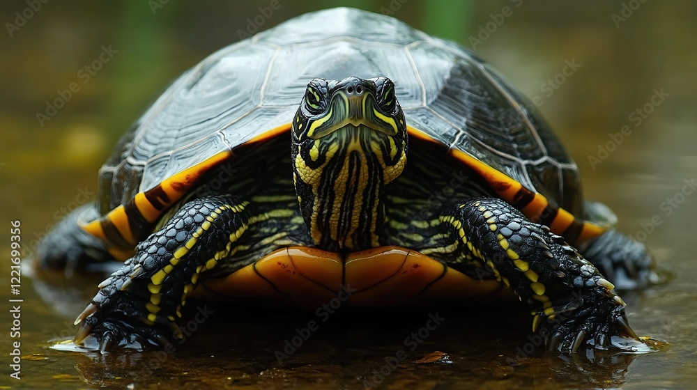 Obraz premium Calm Turtle Glides in Shallow Waters