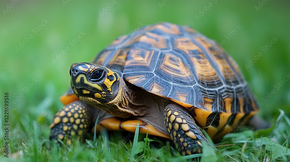 Obraz premium Tranquil Turtle Strolling Across Green Grass