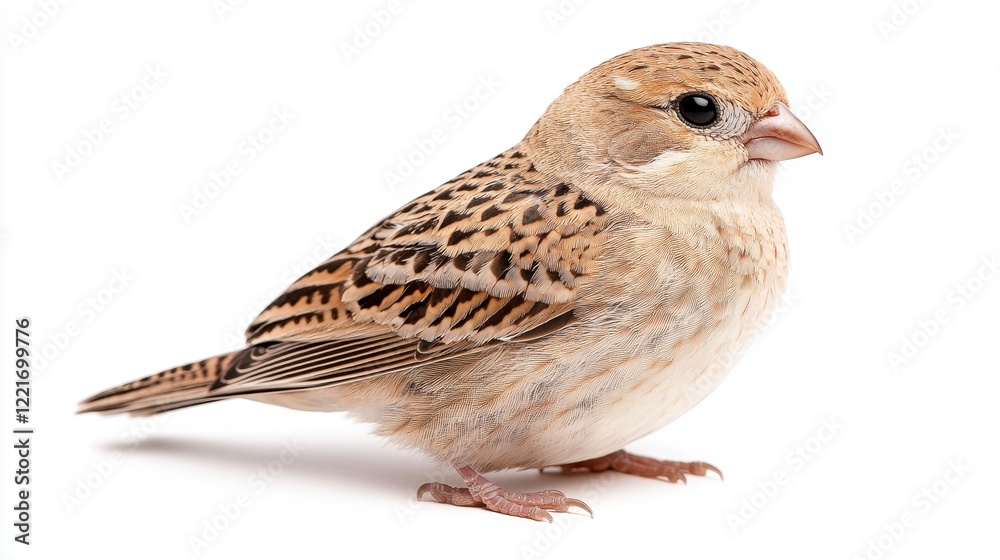 Fototapeta premium Close-Up View of Brown and Tan Sparrows Perched on White Background