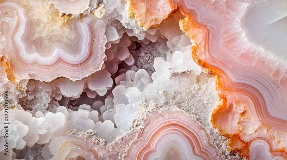 Pink and Orange Agate Geode with Quartz Crystals Pink and Orange Agate Geode with Quartz Crystals