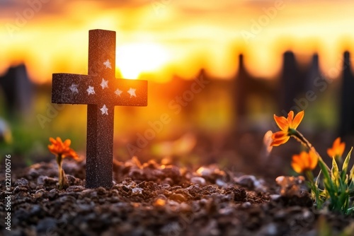 Honoring Our Heroes: Flag on Soldiers' Graves on Veterans Day photo