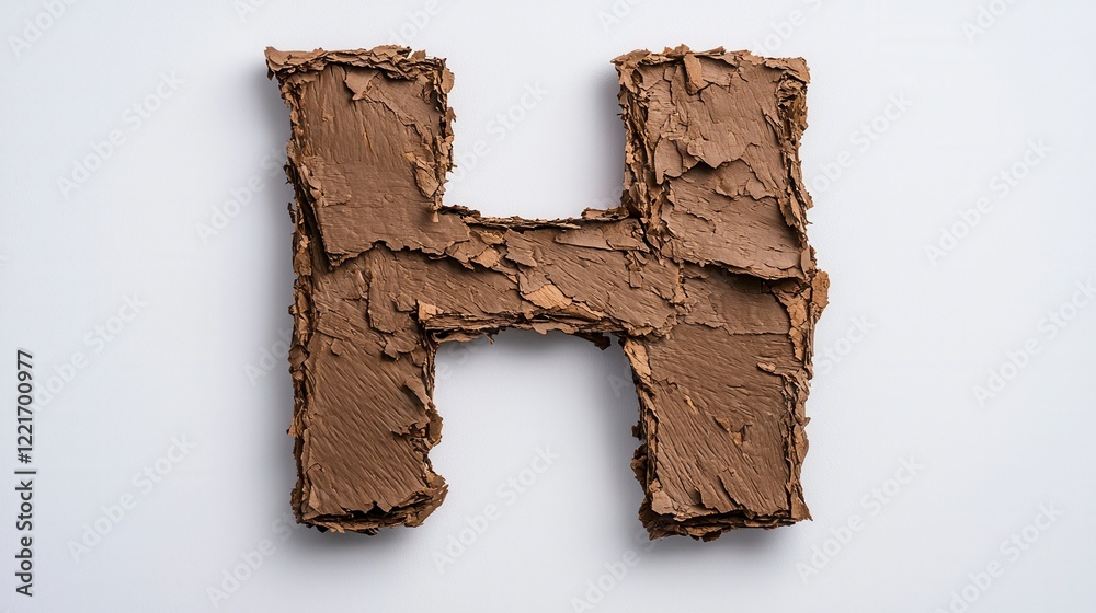 Creative Brown Letter H Made From Textured Natural Materials on Light Background Creative Brown Letter H Made From Textured Natural Materials on Light Background