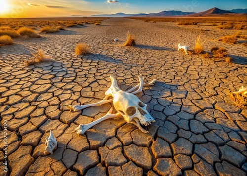 Aerial View of Decaying Cat Remains in Desert Landscape photo