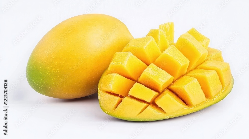 Ripe Mango Slices and Whole Fruit