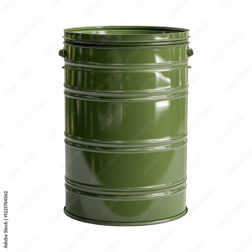 Green metal barrel isolated on transparent background for storage use Green metal barrel isolated on transparent background for storage use