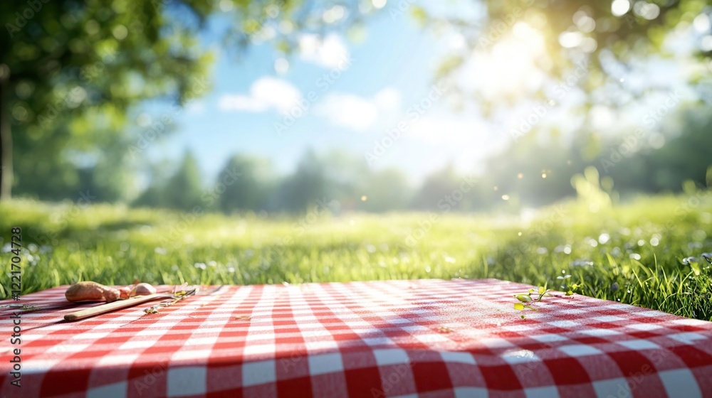 © tera - a red and white checkered table cloth on the grass