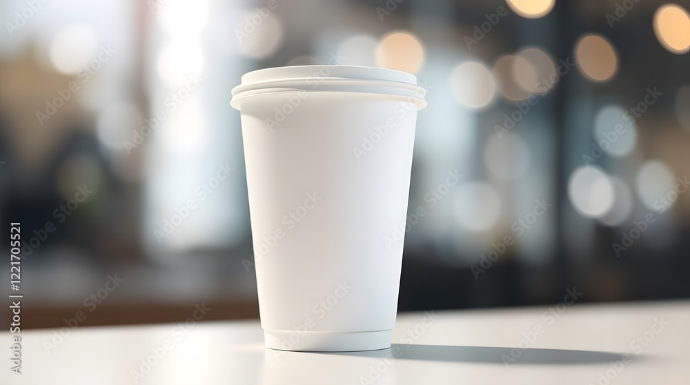 Blank Paper Coffee Cup: Minimalist Cafe Scene Blank Paper Coffee Cup: Minimalist Cafe Scene