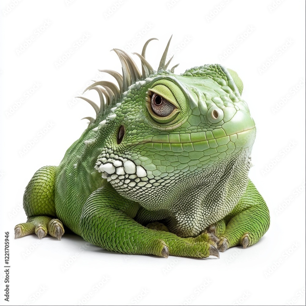 Obraz premium A Serene Green Iguana: Close-Up Portrait of a Calm Reptile with Detailed Scales and Textured Skin