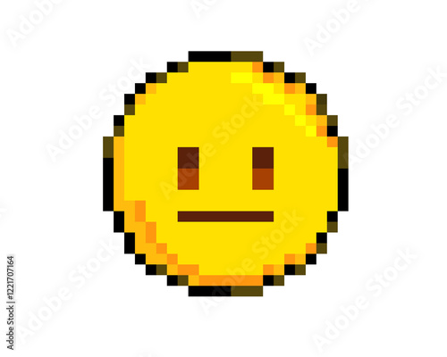 8 bit pixel art yellow helpless, disappointed and upset face icon photo