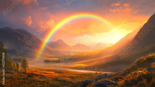 Wallpaper Mural A majestic rainbow arcing over a serene valley at sunset time. Rainbow Valley. Illustration Torontodigital.ca