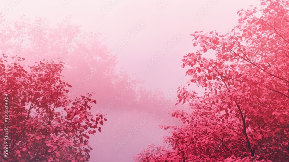 Pink Trees Enveloped In Misty Morning Light Pink Trees Enveloped In Misty Morning Light